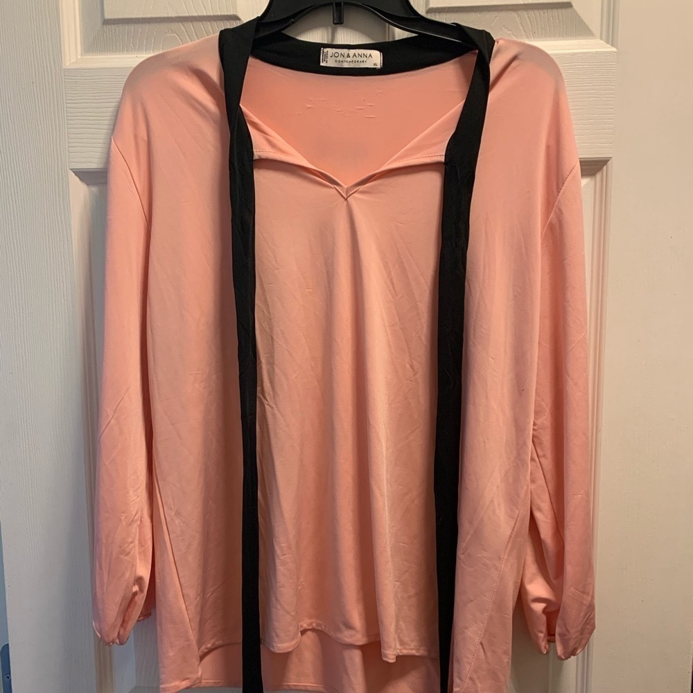 Jon & Anna pink‎ and black tie blouse